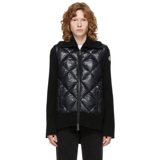 Moncler Quilted Panel Cardigan in Black, size Large