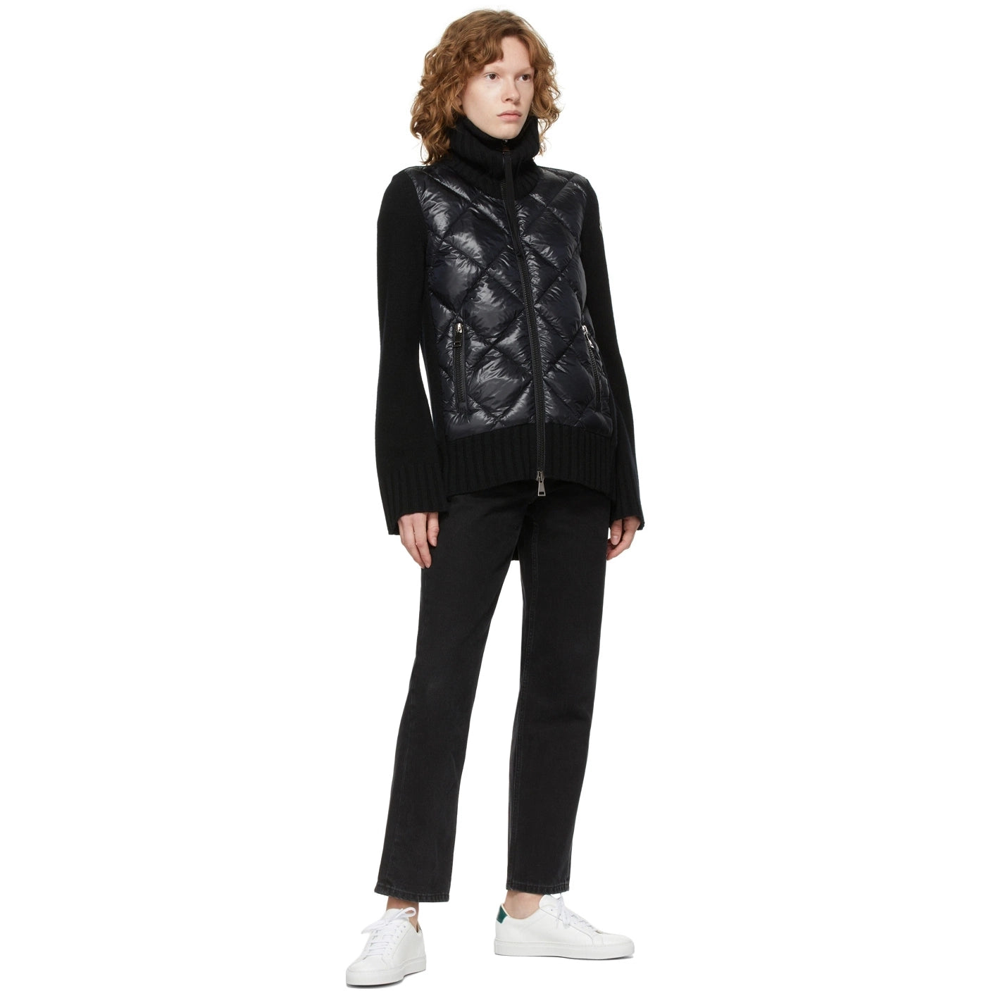 Moncler Quilted Panel Cardigan in Black, size Large
