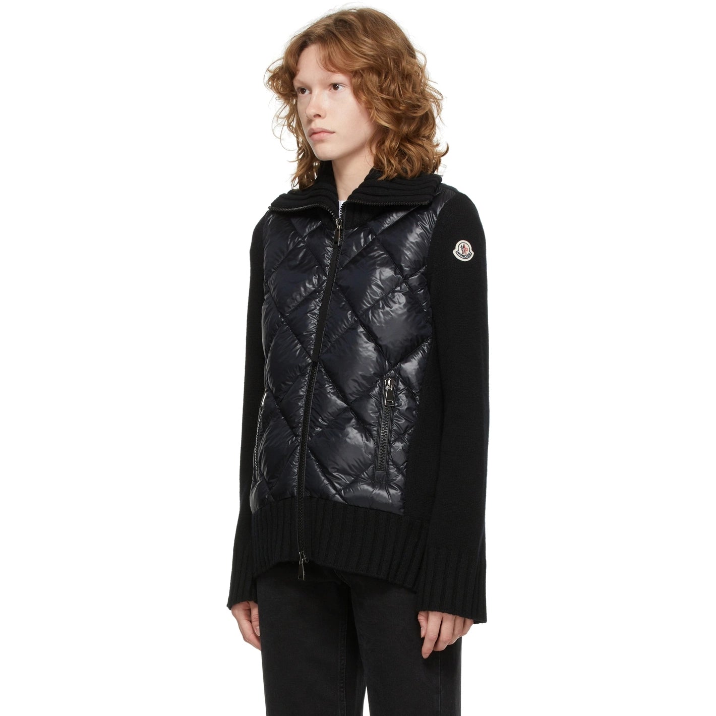 Moncler Quilted Panel Cardigan in Black, size Large