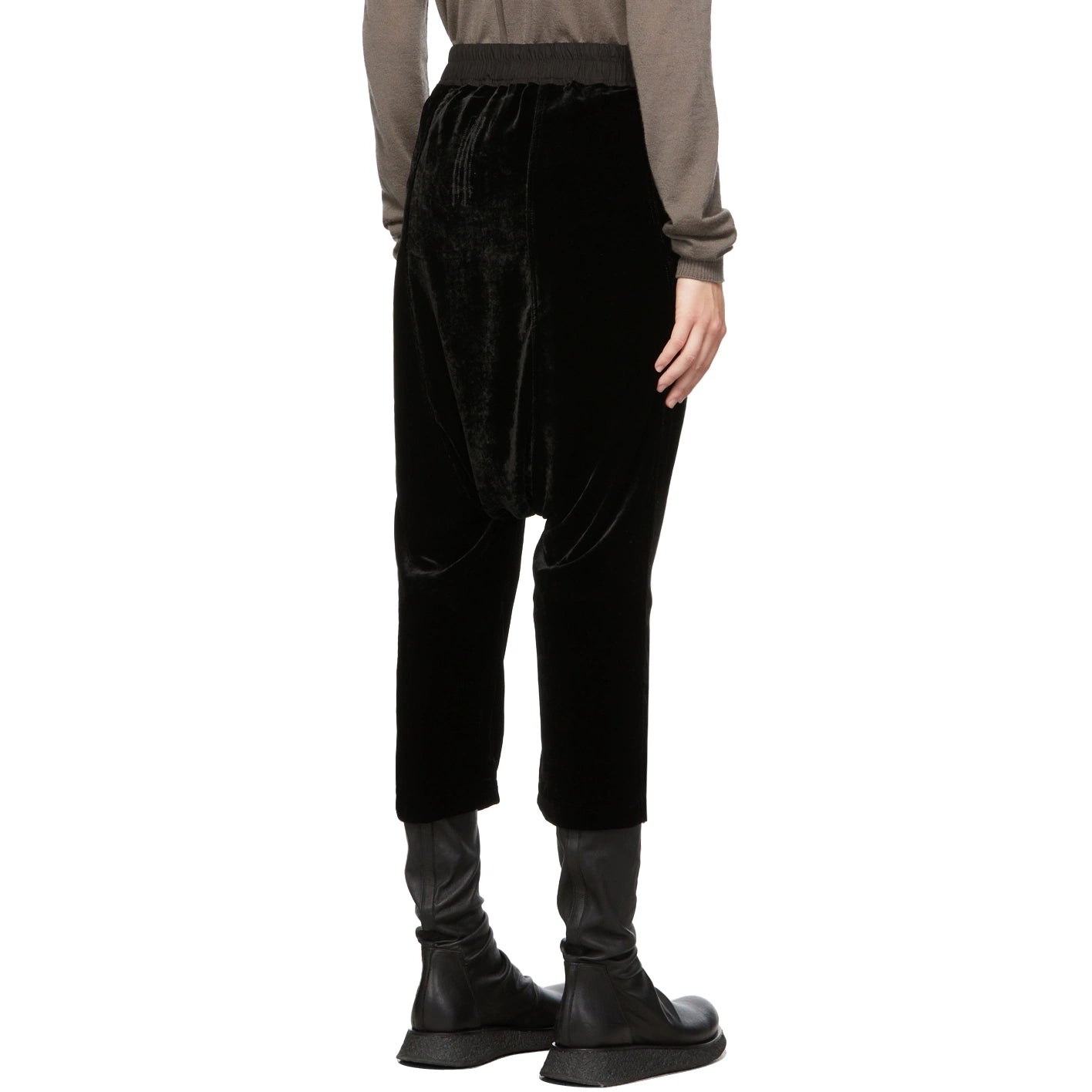 Rick Owens Drop Crotch Velvet Pants in Black, size 8 (fits size 4/6)