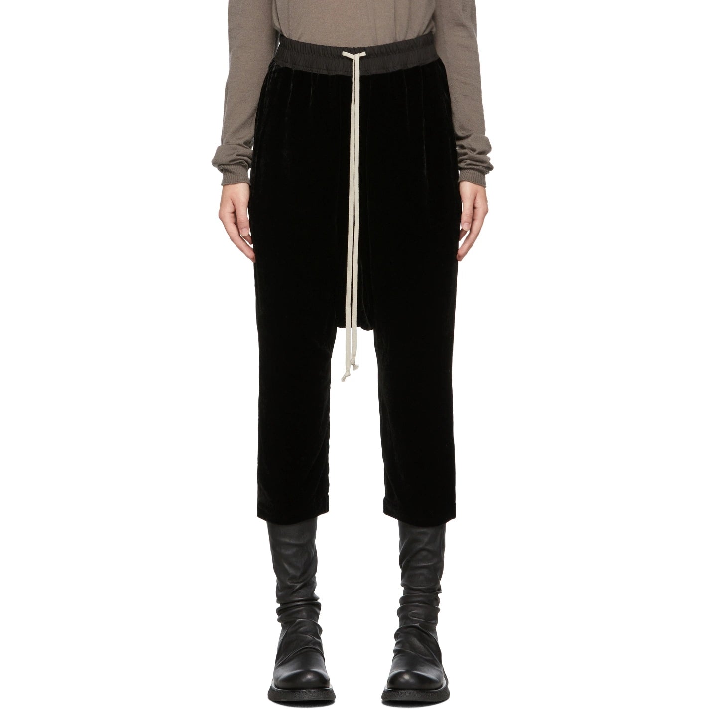 Rick Owens Drop Crotch Velvet Pants in Black, size 8 (fits size 4/6)