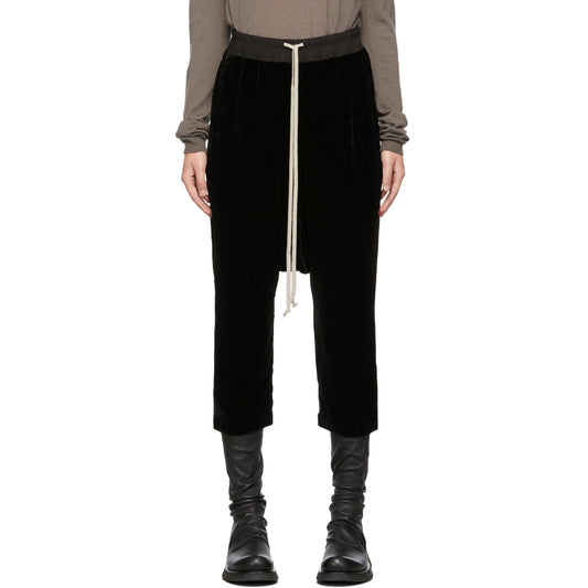 Rick Owens Drop Crotch Velvet Pants in Black, size 8 (fits size 4/6)