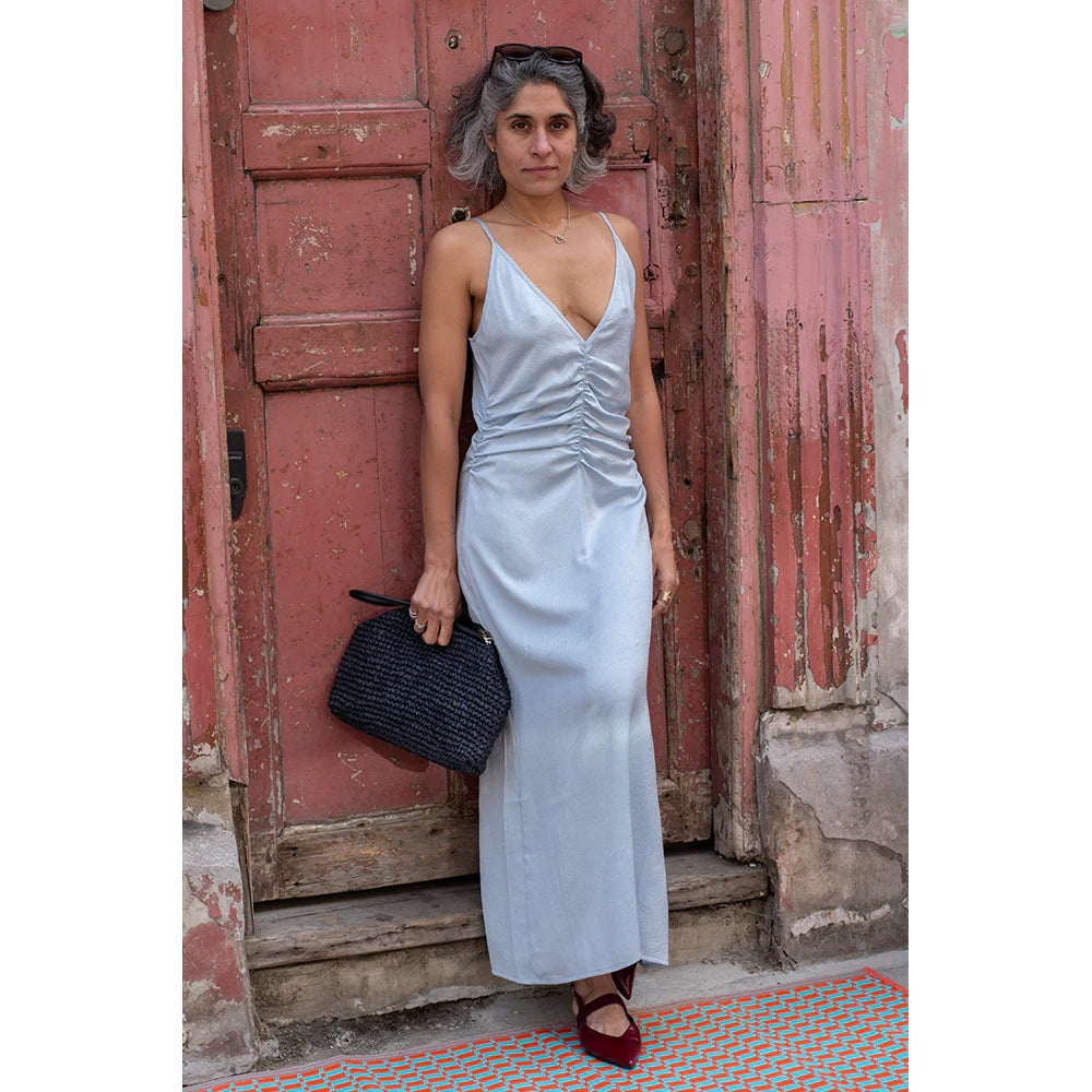 Baum Und Pferdgarten "Atalia" Gathered Satin Dress in Blue, size 38