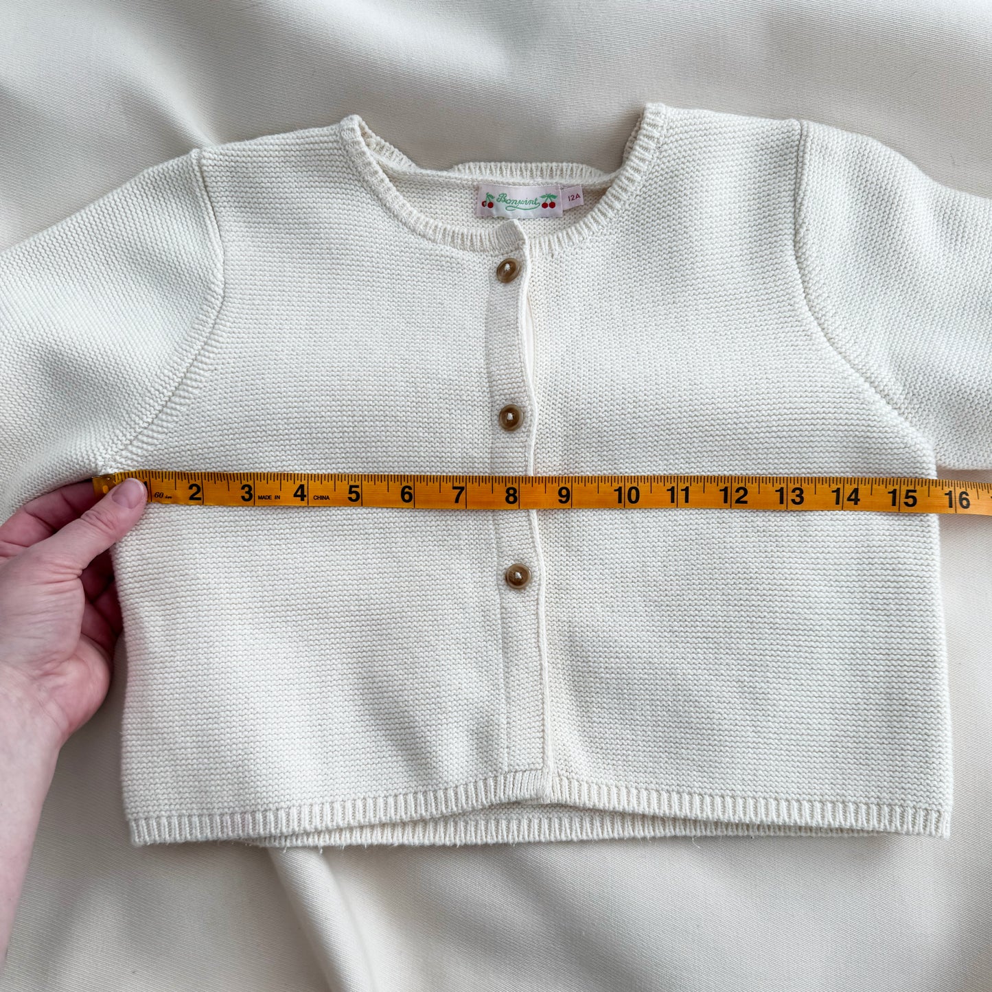 ** KIDS ** Bonpoint "Andrea" Cotton/Cashmere Cardigan in Ecru, size 12 years