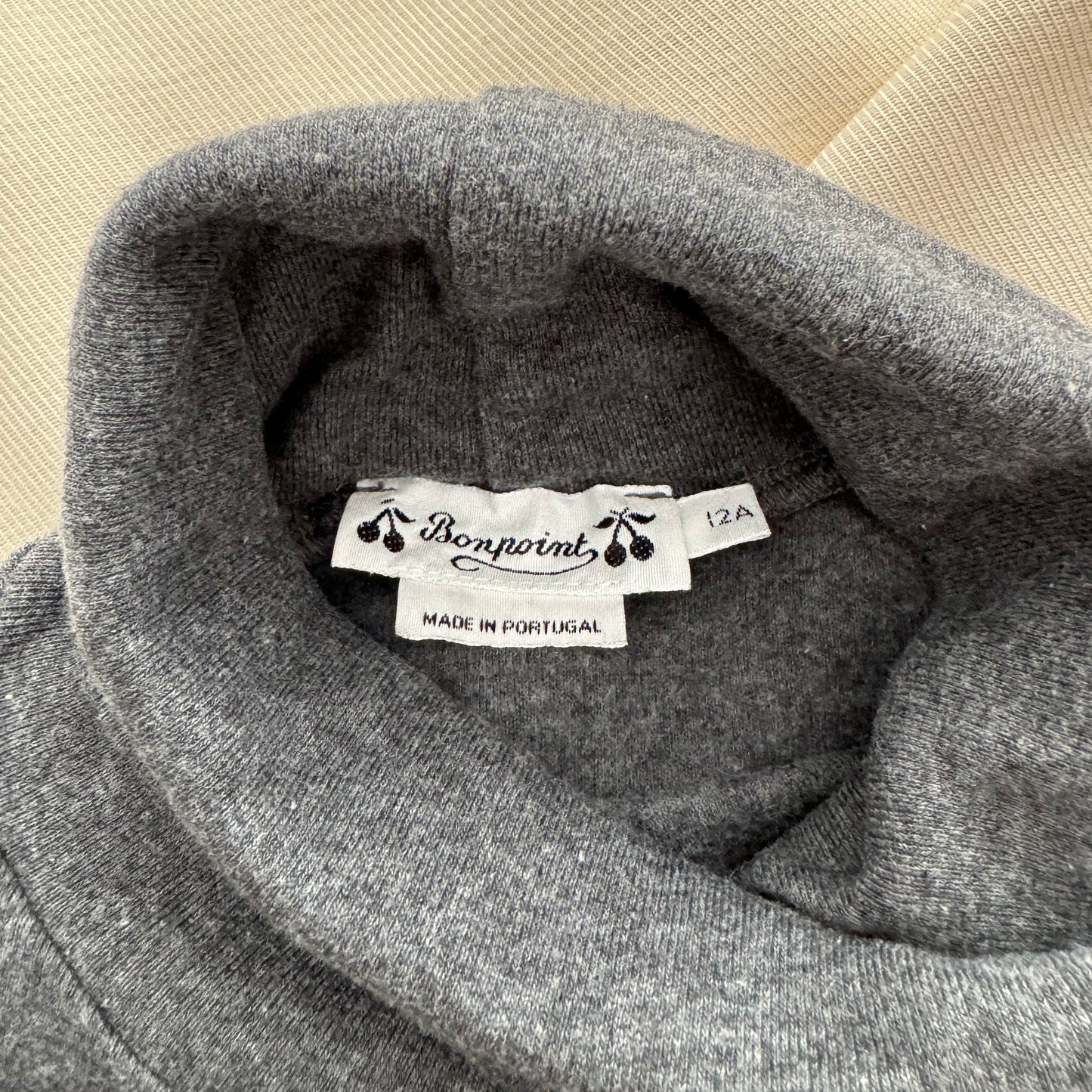 ** KIDS ** Bonpoint Cotton Turtleneck in Grey, size 12 years