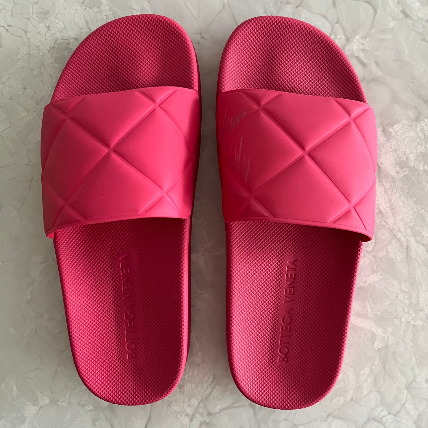 Bottega Veneta Pink Pool Slides, size 38
