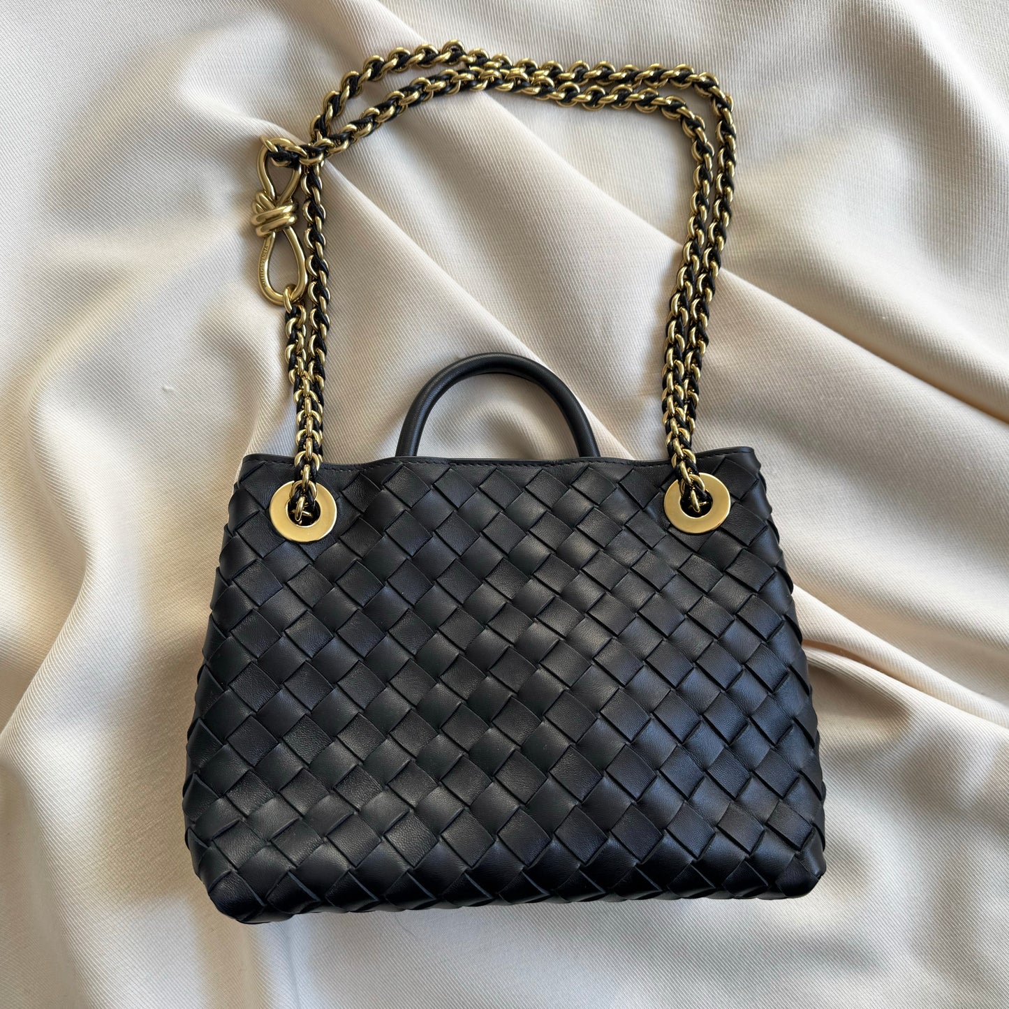 Bottega Veneta Small "Andiamo" Bag in Black with Chain Strap