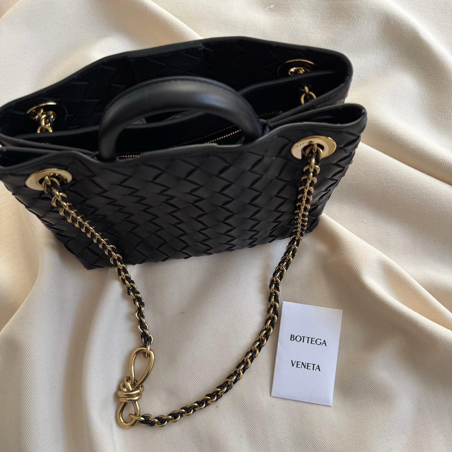 Bottega Veneta Small "Andiamo" Bag in Black with Chain Strap