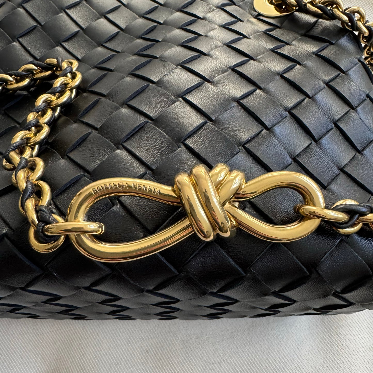 Bottega Veneta Small "Andiamo" Bag in Black with Chain Strap