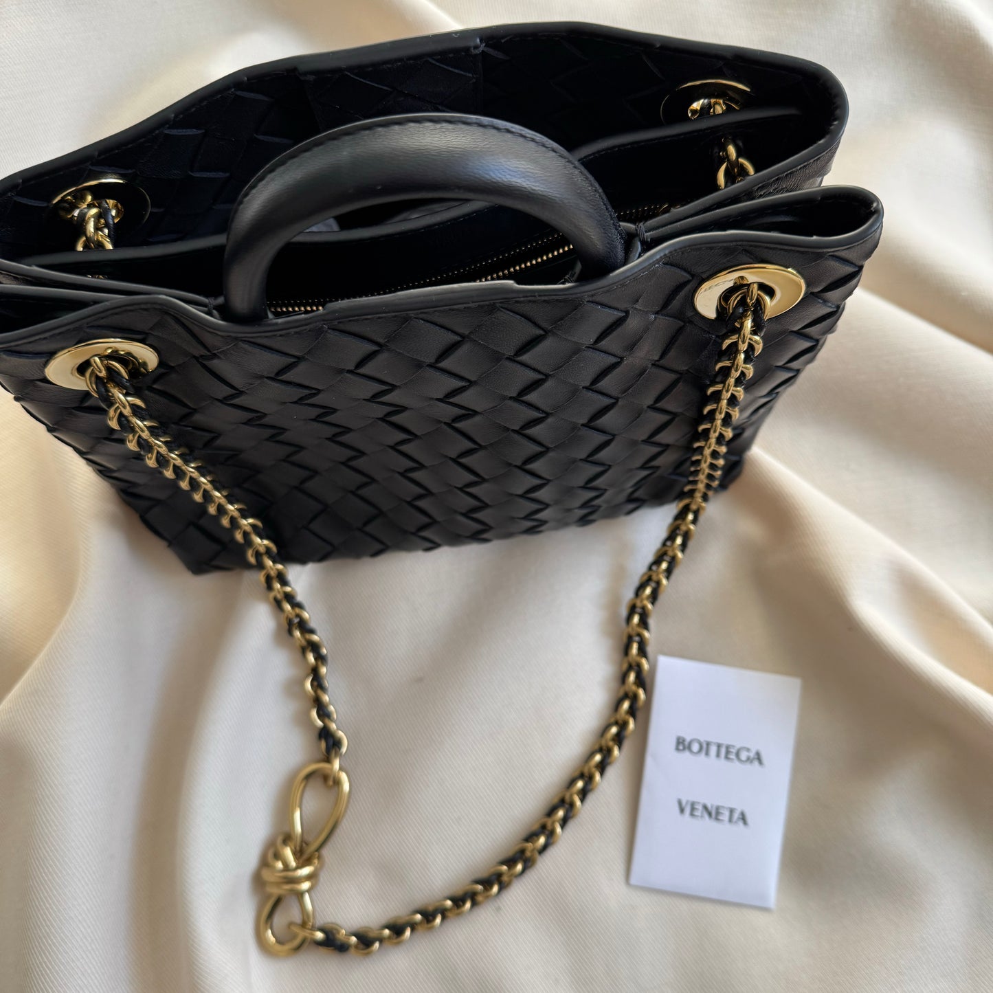 Bottega Veneta Small "Andiamo" Bag in Black with Chain Strap