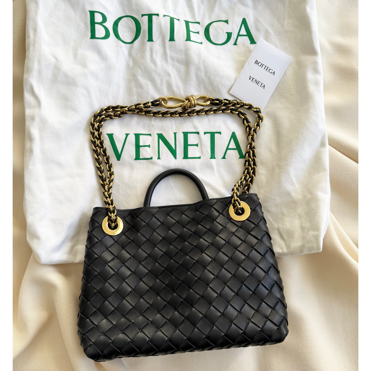 Bottega Veneta Small "Andiamo" Bag in Black with Chain Strap