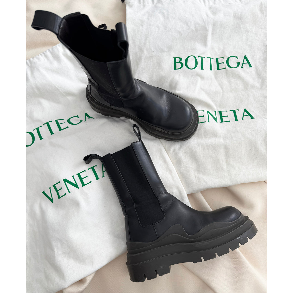 Bottega Veneta "Tire" Boots in "Black Camping", size 37.5 (fits 38)