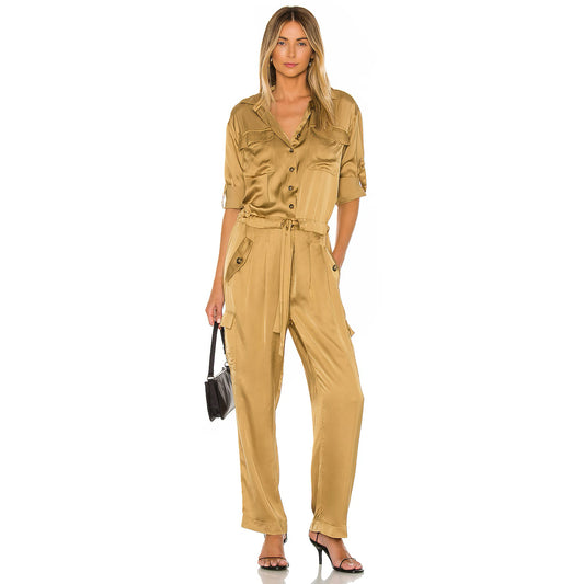 Birgitte Herskind "Sky" Satin Jumpsuit in Camel, size 34