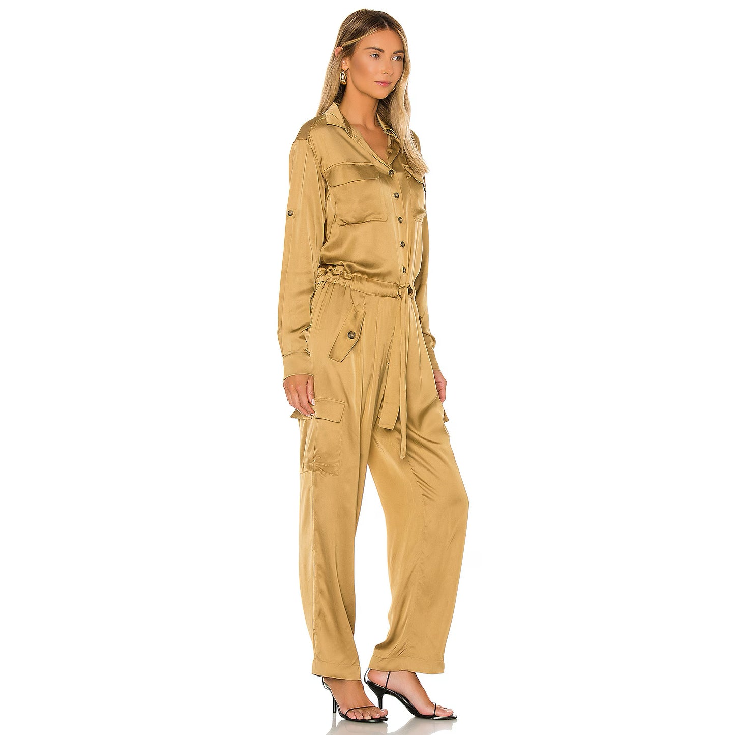 Birgitte Herskind "Sky" Satin Jumpsuit in Camel, size 34