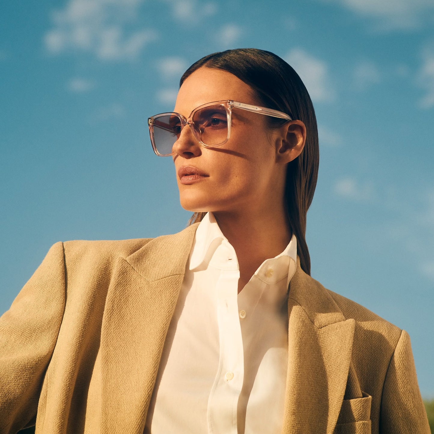 Brunello Cucinelli Square Frame Sunglasses in Peach (Beige?)