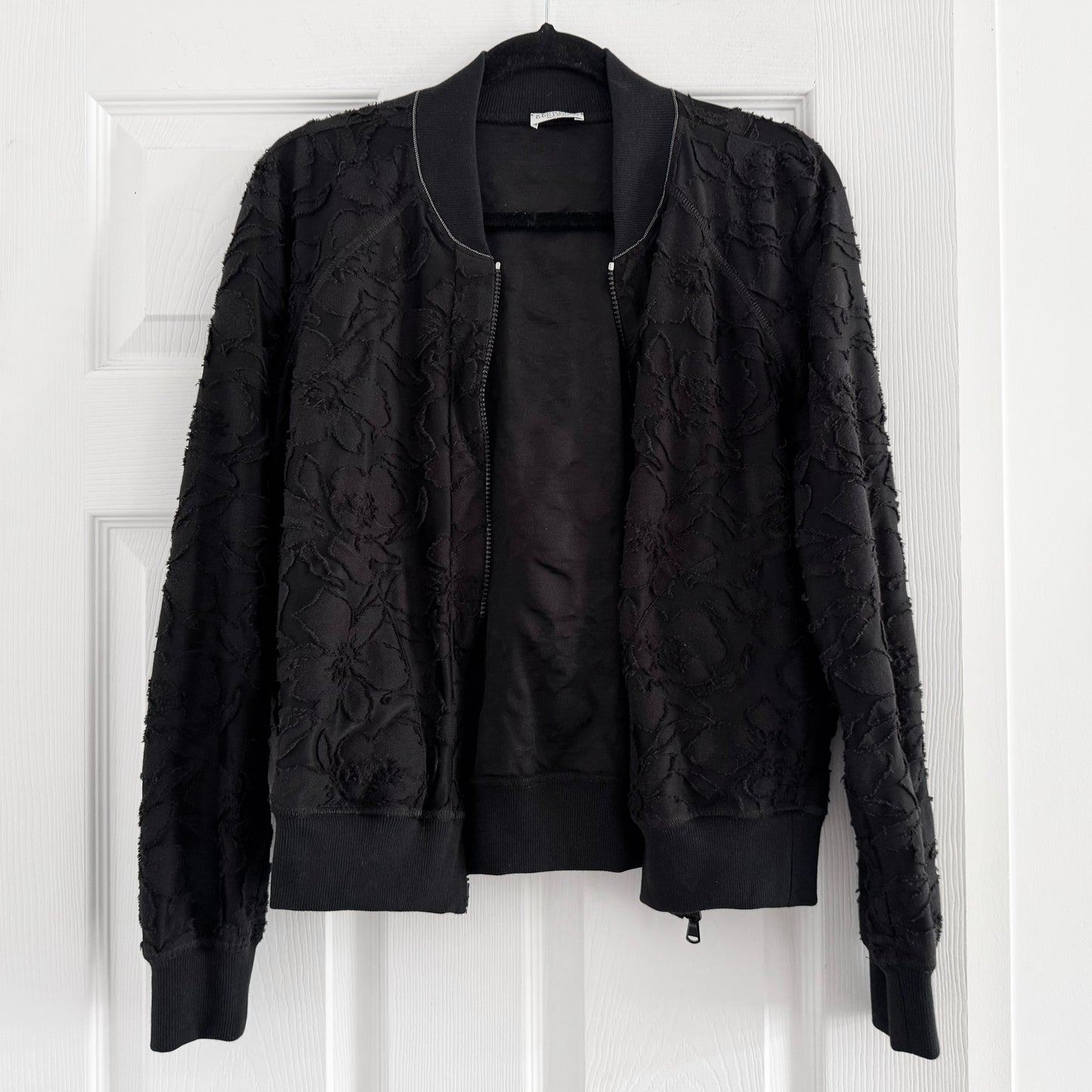 Brunello Cucinelli Fil Coupe Zip-front Bomber Jacket In Black, size Large (fits Medium)