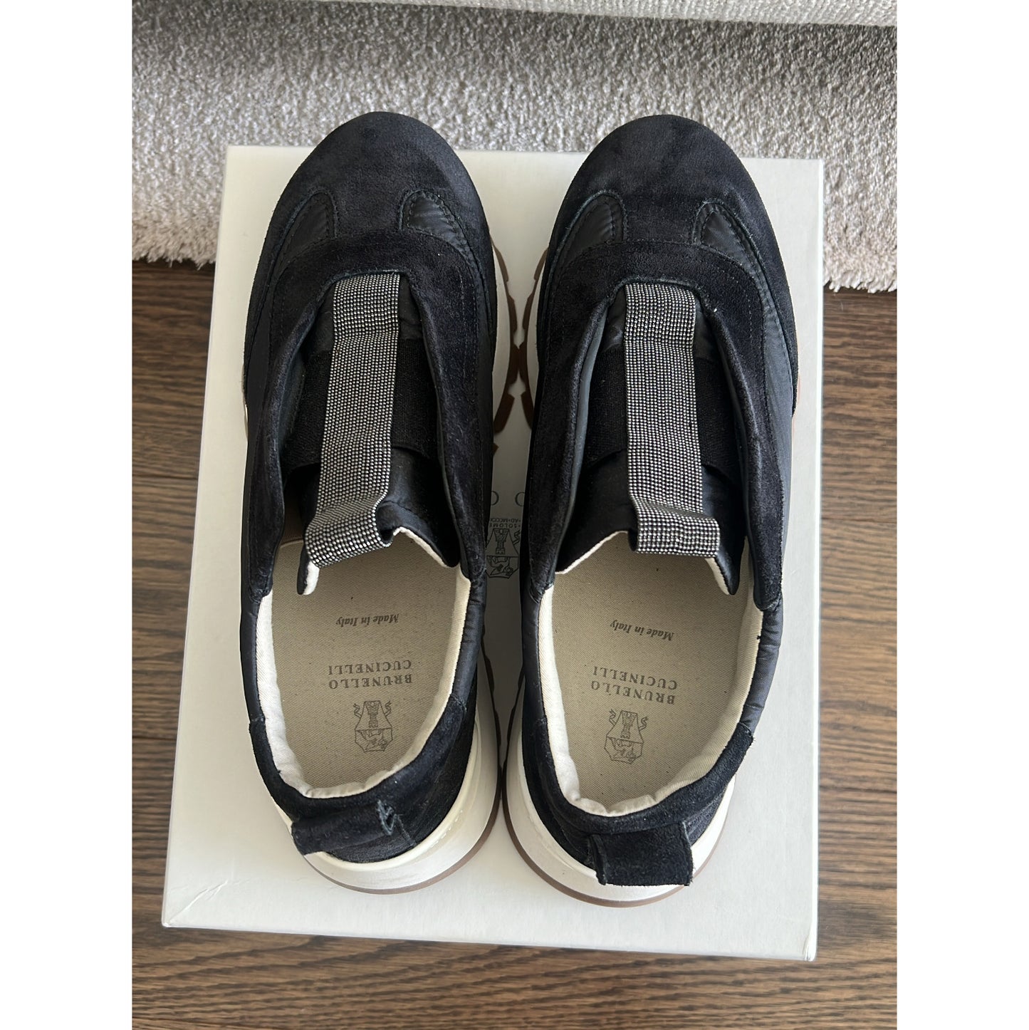 Brunello Cucinelli Nylon And Suede Slip-On Sneakers in Black, size 41