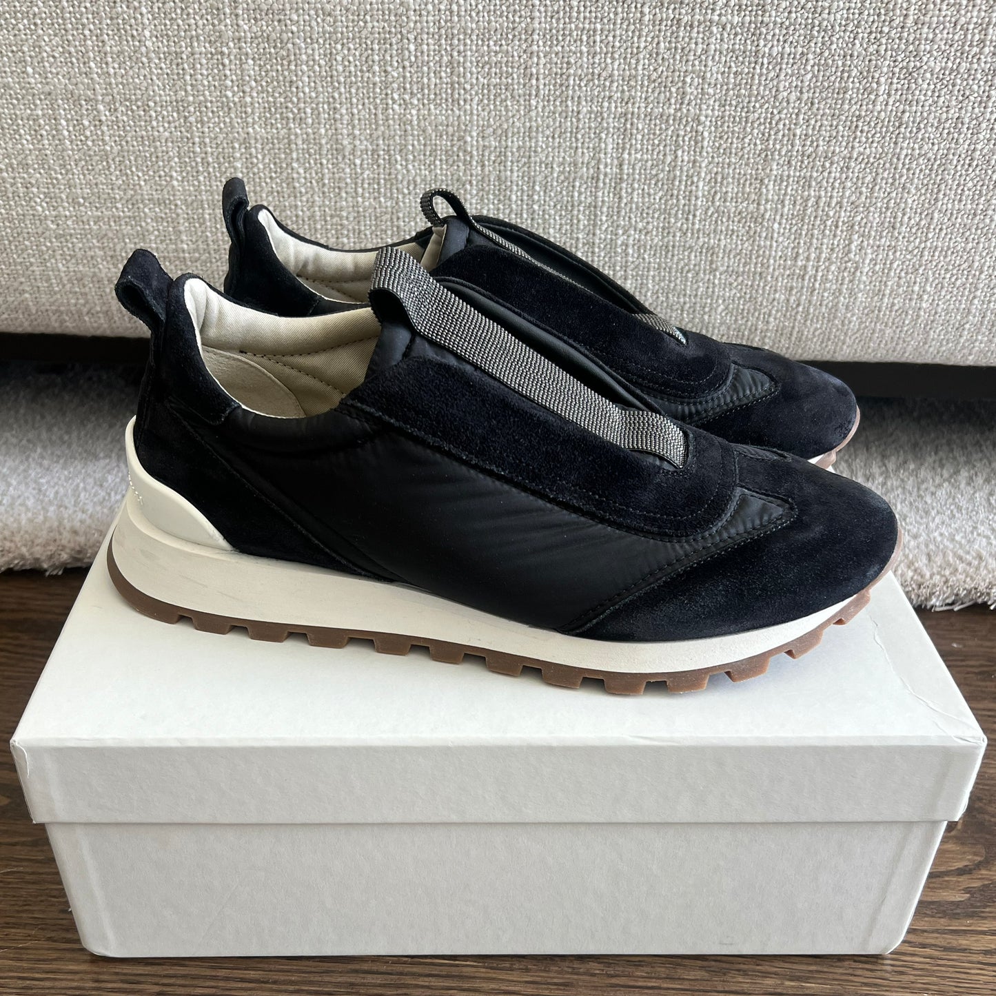 Brunello Cucinelli Nylon And Suede Slip-On Sneakers in Black, size 41