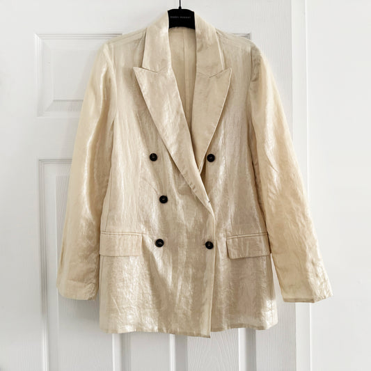 Brunello Cucinelli Double Breasted Blazer in Champagne, size 42