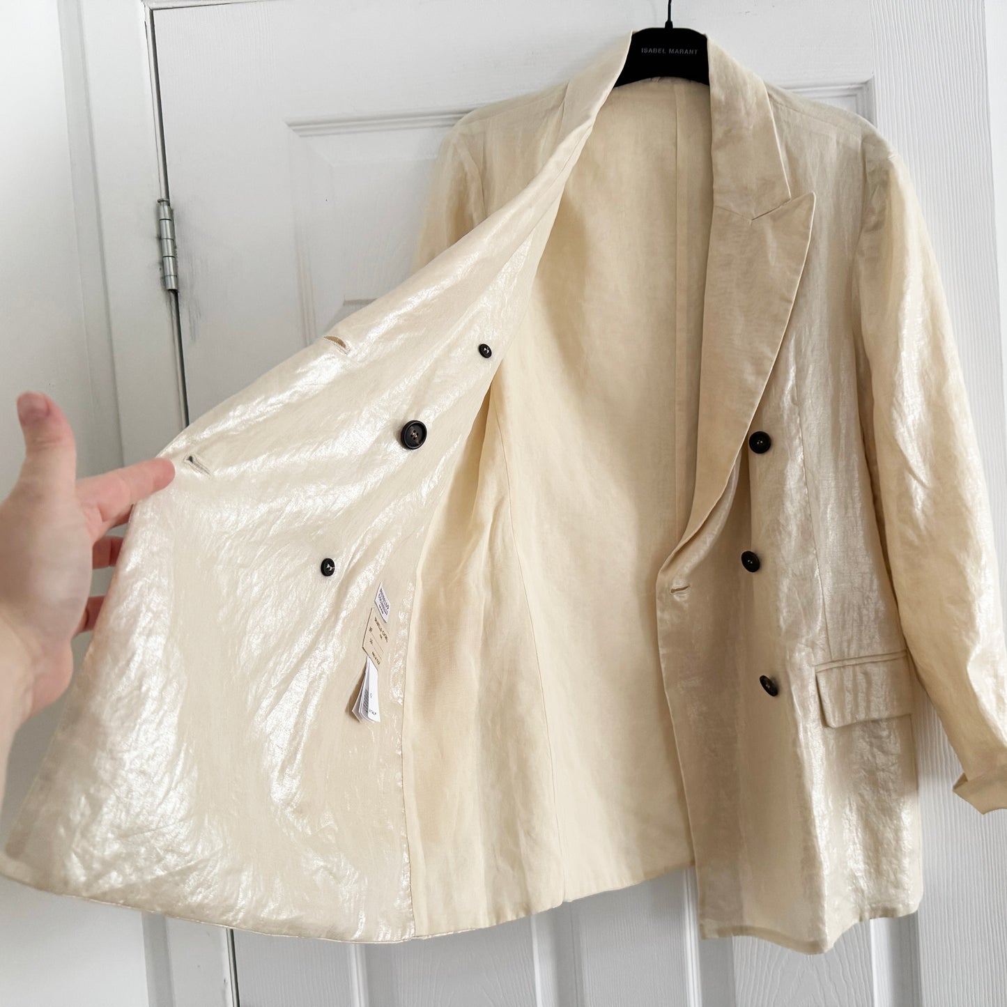 Brunello Cucinelli Double Breasted Blazer in Champagne, size 42