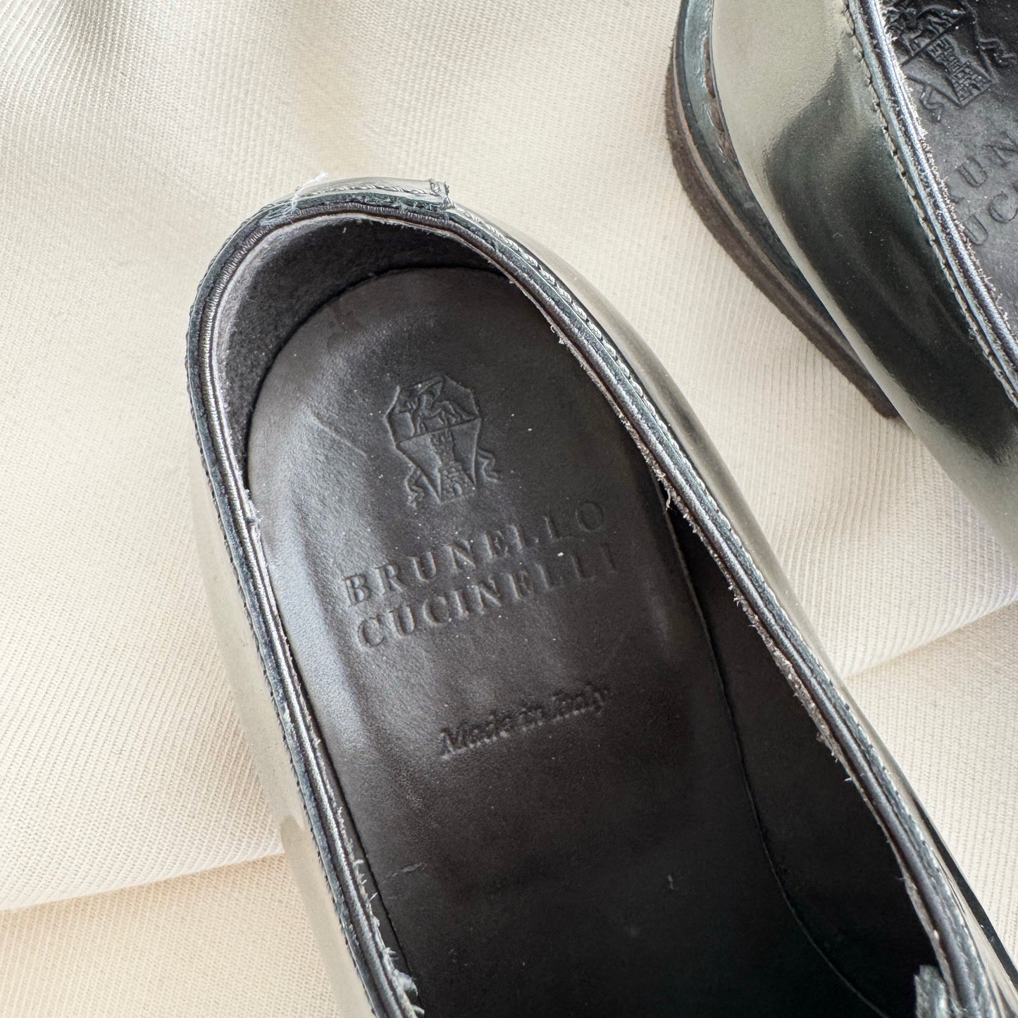 Brunello Cucinelli Metallic Leather Oxfords, size 37.5