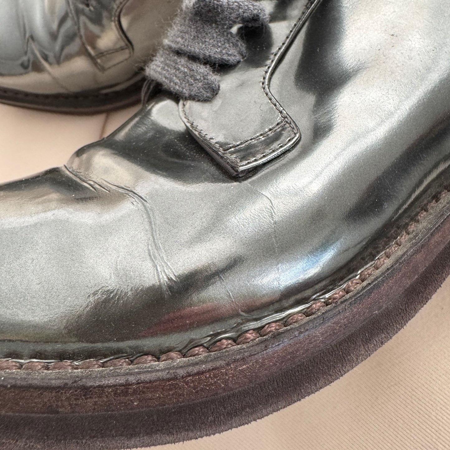 Brunello Cucinelli Metallic Leather Oxfords, size 37.5