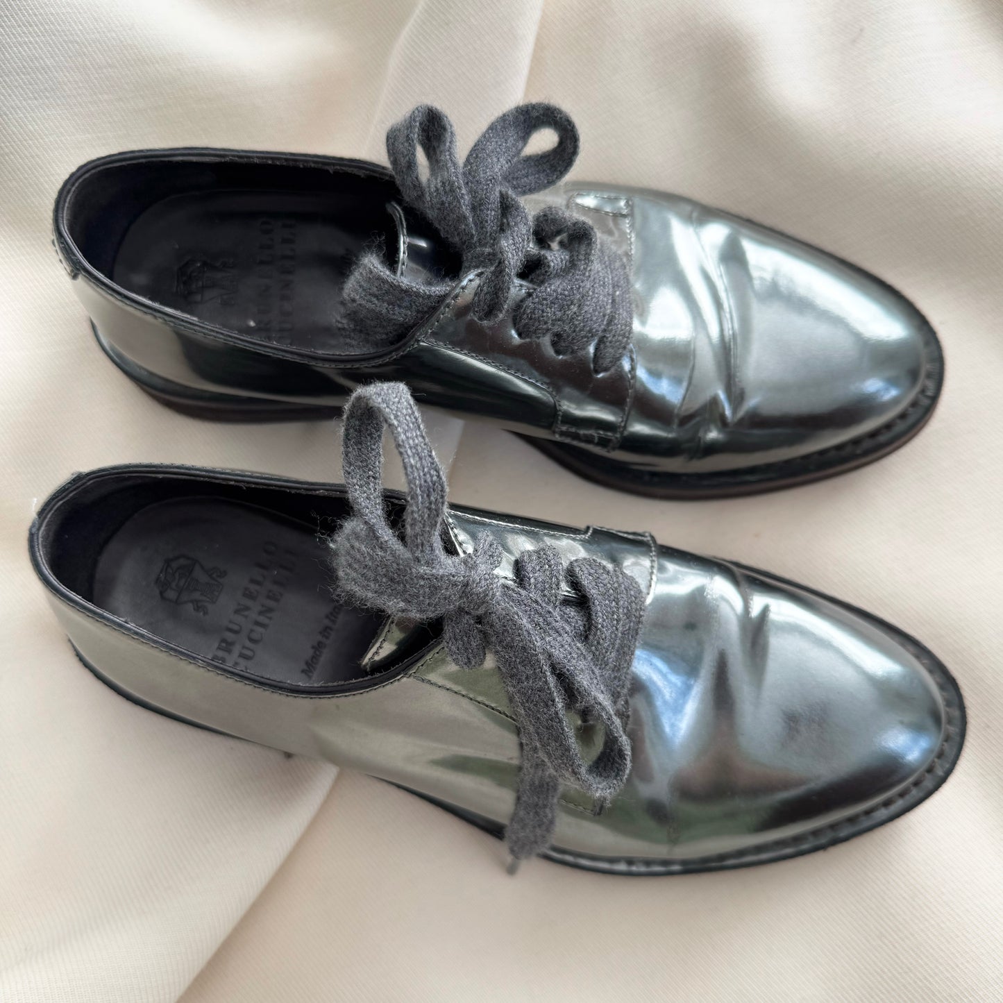Brunello Cucinelli Metallic Leather Oxfords, size 37.5