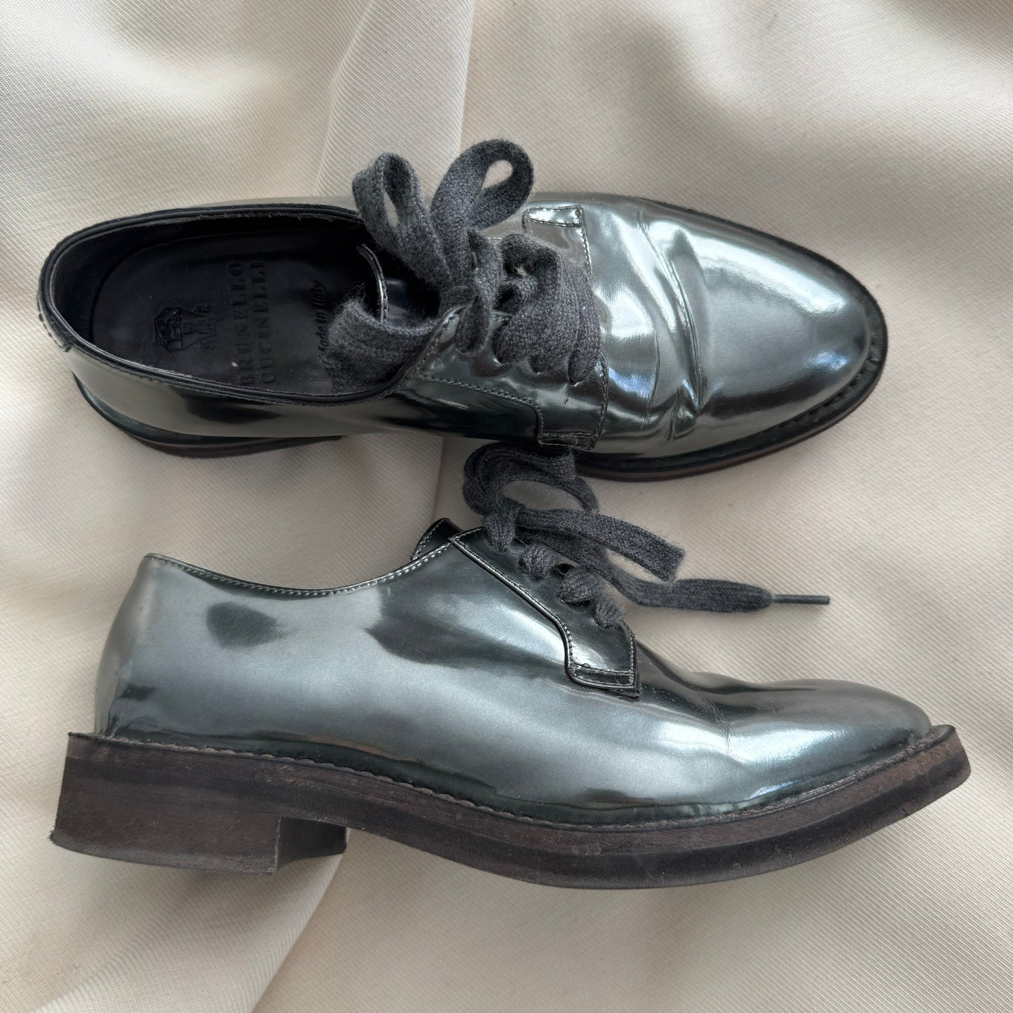 Brunello Cucinelli Metallic Leather Oxfords, size 37.5