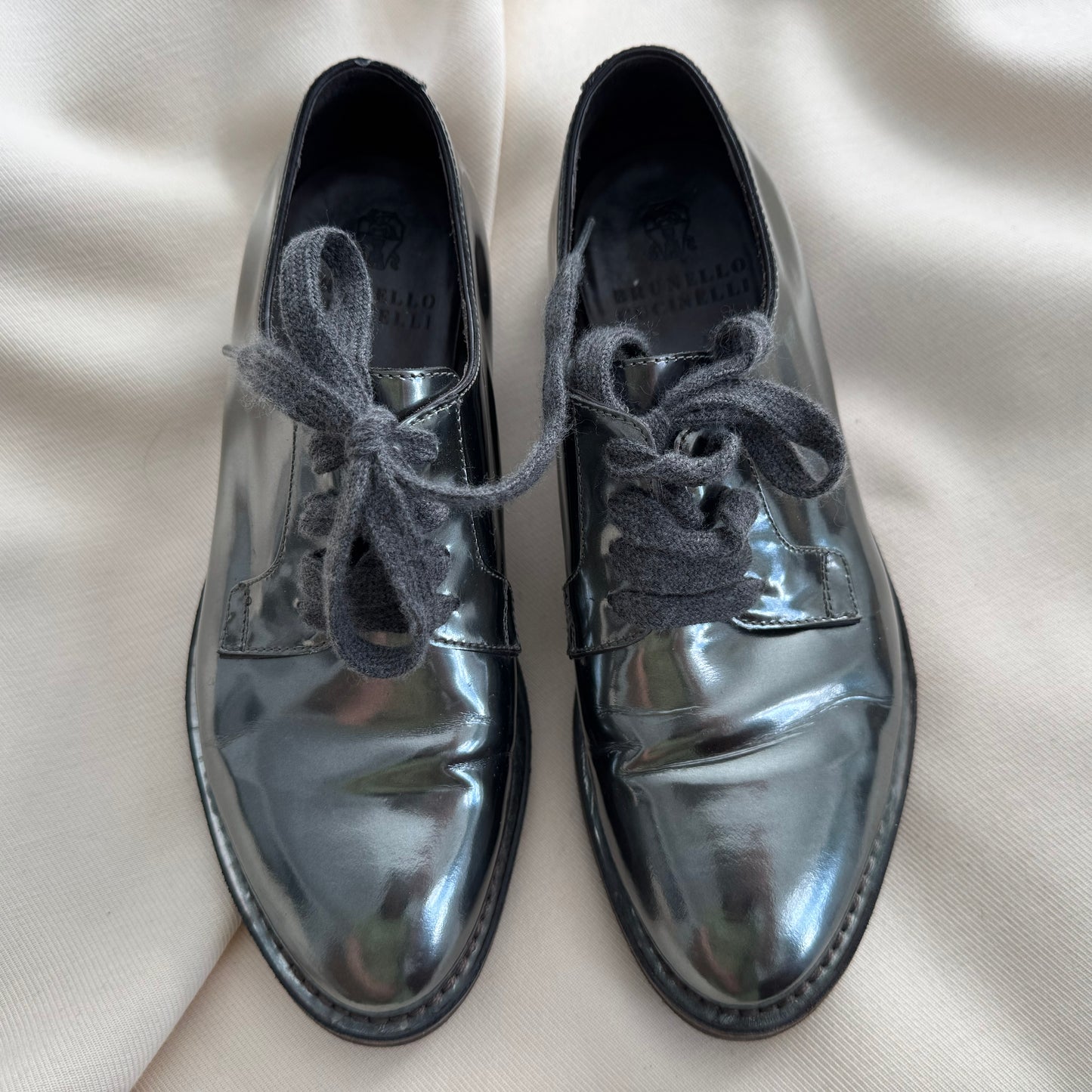 Brunello Cucinelli Metallic Leather Oxfords, size 37.5