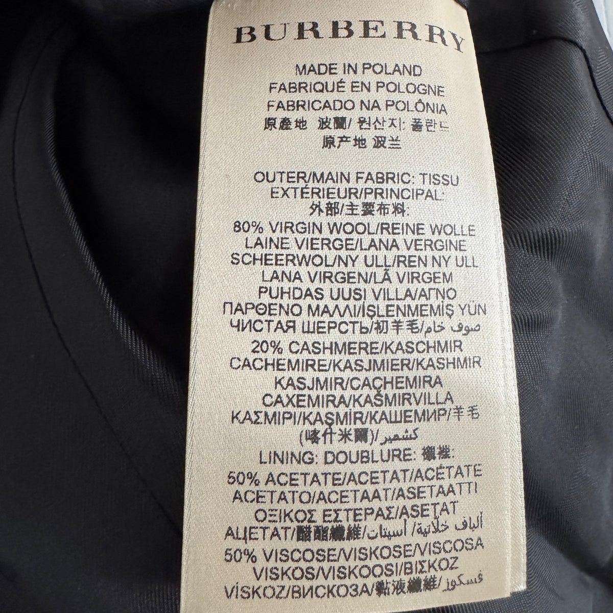 Burberry Wool/Cashmere Coat in Black, US size 12 (fits US 8/10)