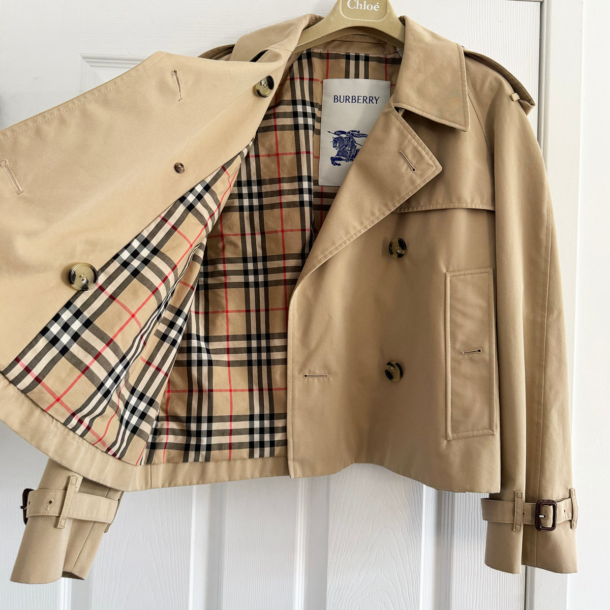 BURBERRY Cropped Gabardine Trench Jacket in Beige, size 10US