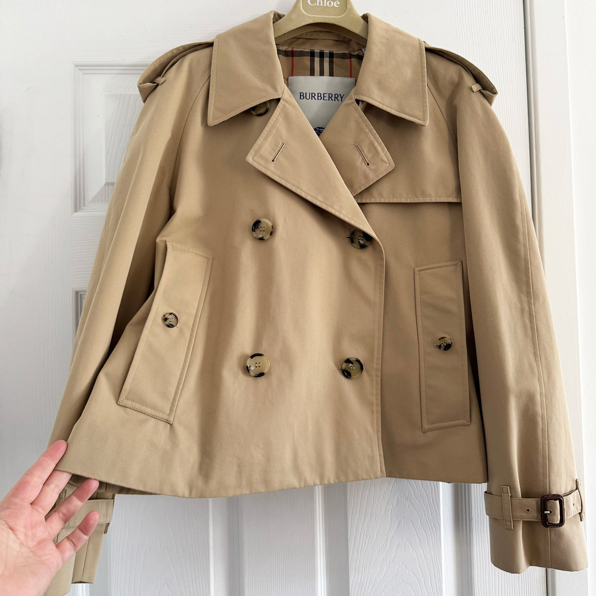 BURBERRY Cropped Gabardine Trench Jacket in Beige, size 10US