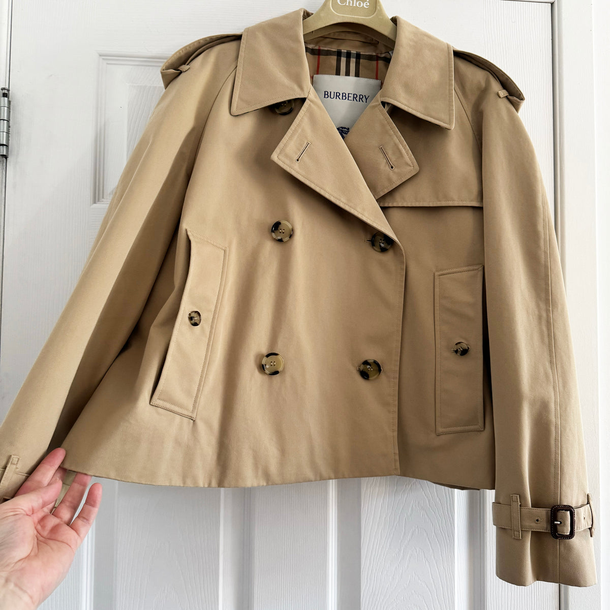 BURBERRY Cropped Gabardine Trench Jacket in Beige, size 10US