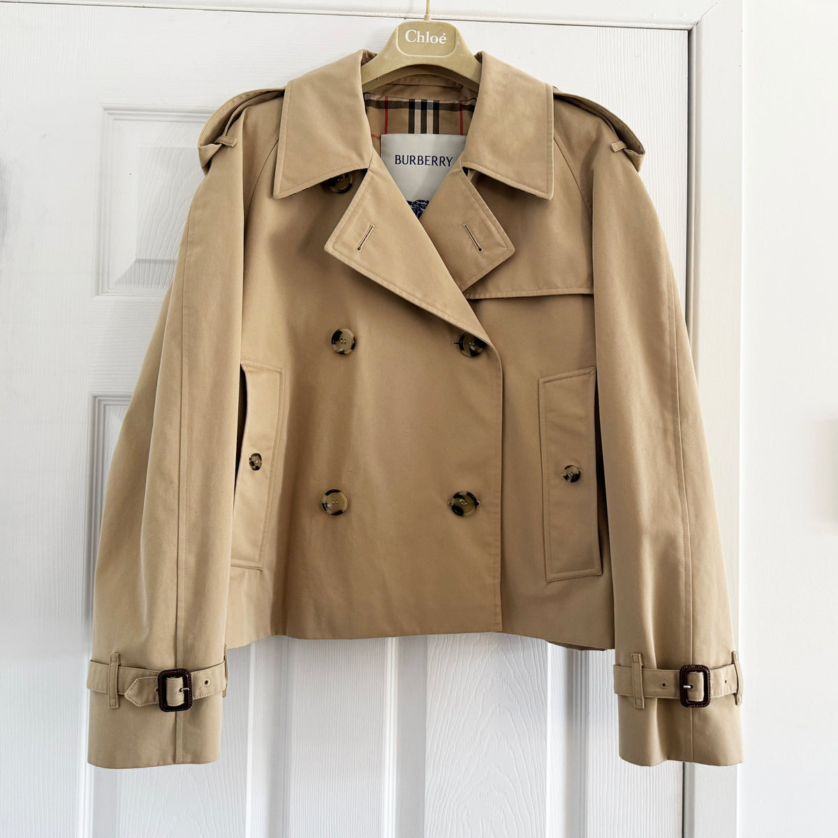 BURBERRY Cropped Gabardine Trench Jacket in Beige, size 10US