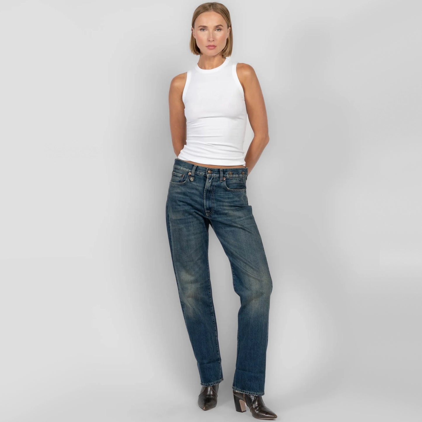 R13 *Limited Edition* Cuffed Boyfriend Jean in Adelaide Selvedge Blue, size 26