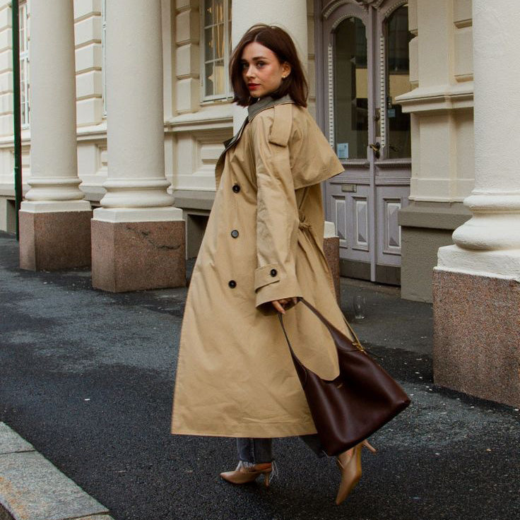 COS Layered Double-Breasted Trench Coat in Tan, size XS (Fits XS/S)