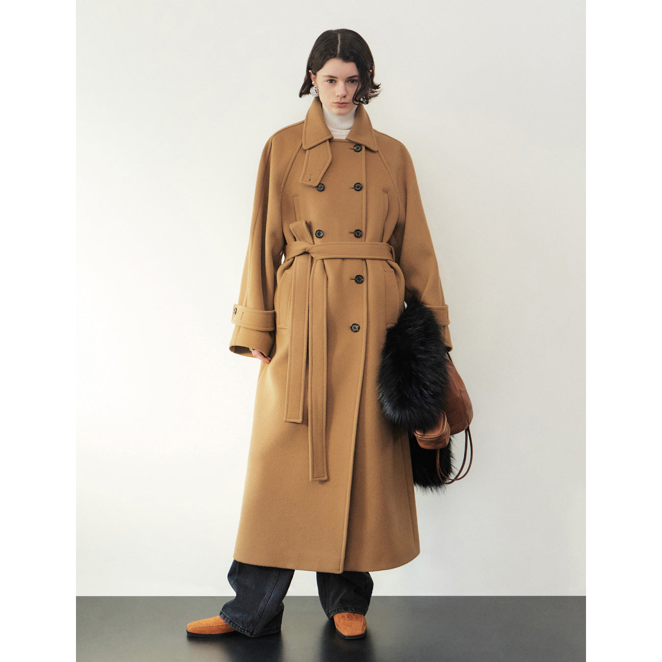 Gabriel Lee Double Breasted Coat in Camel, size Small