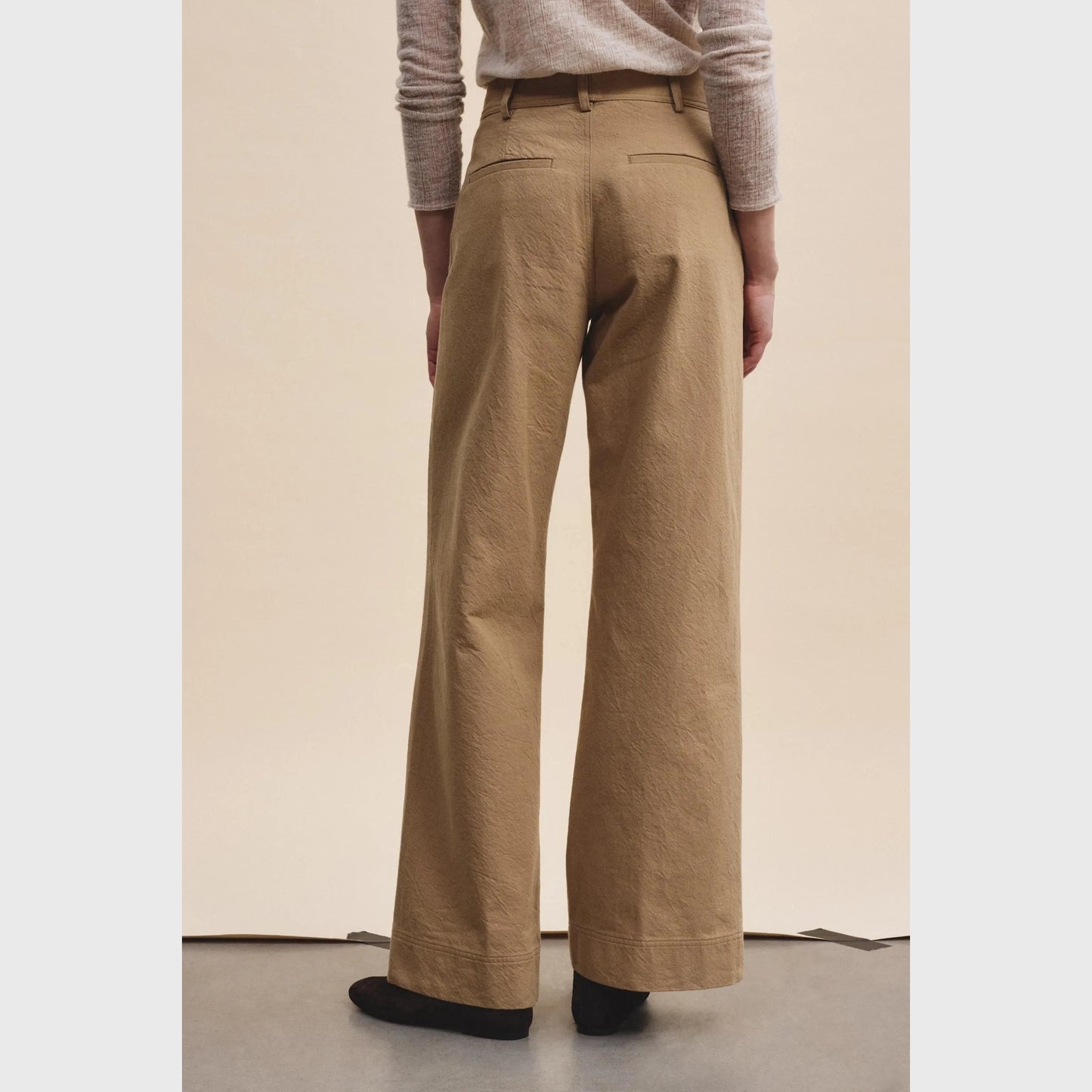 Pomandere Textured Cotton Wide Leg Pants in Khaki, size 40IT (fits like 4US)