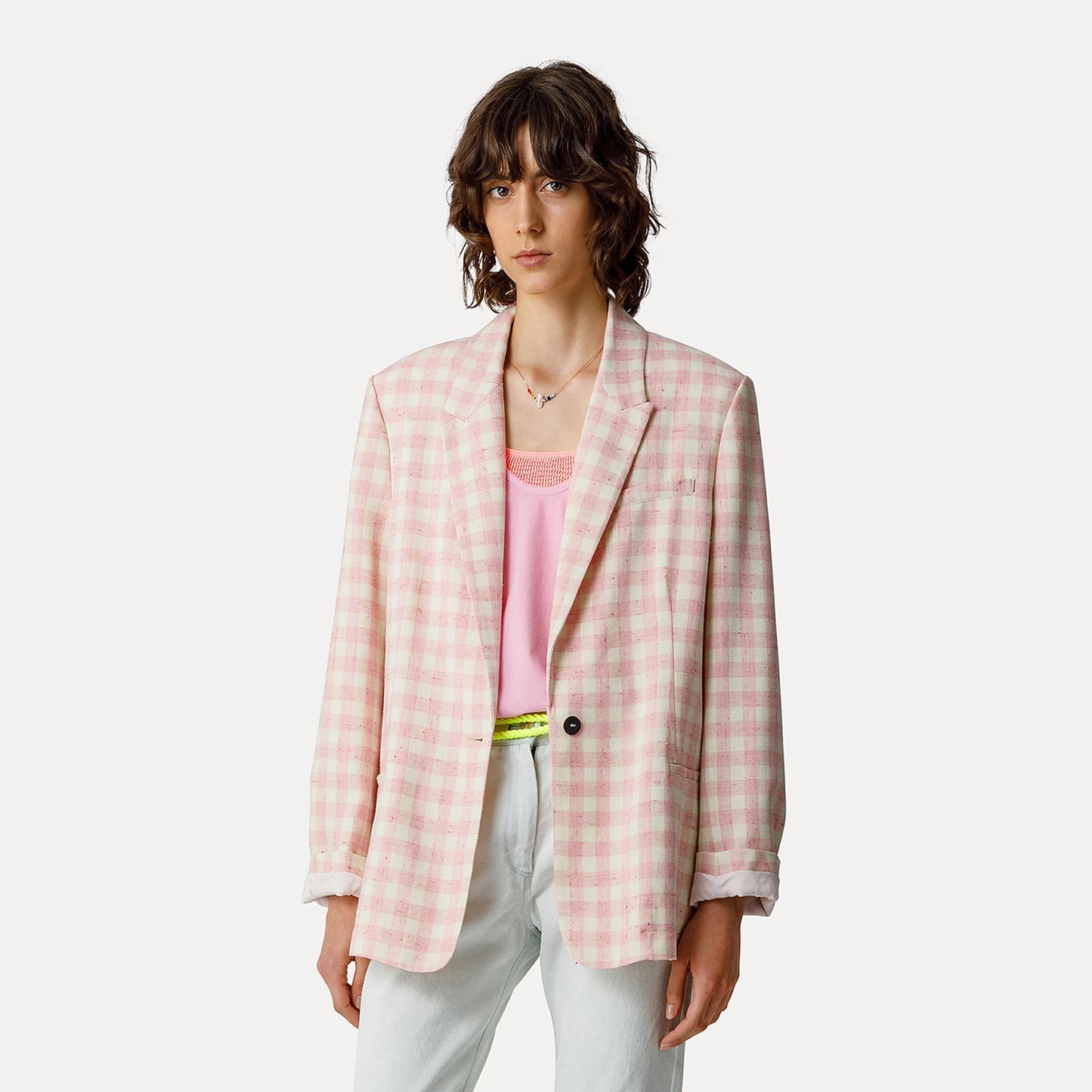 Forte.Forte Gingham Blazer in Pink, size "0" (fits XS)