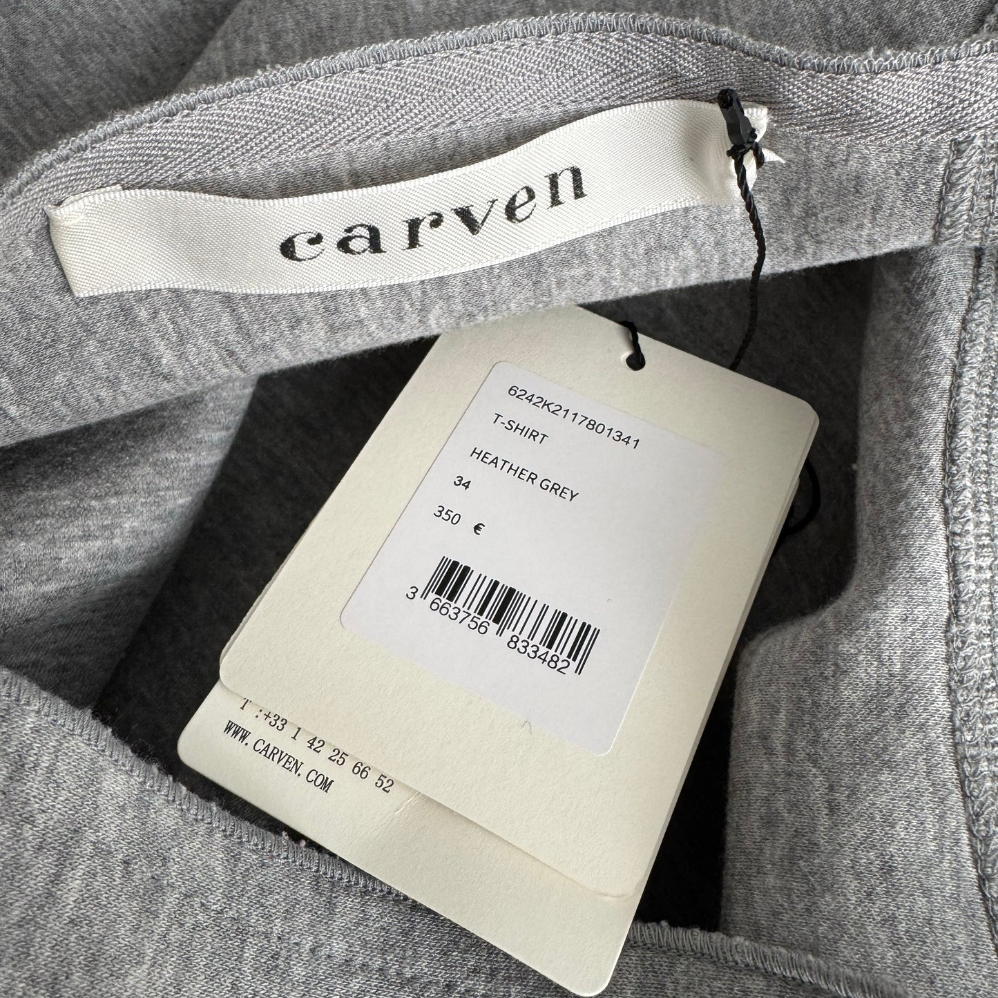 Carven Jersey T-Shirt in Heather Grey, size 34 (fits an oversize Small)