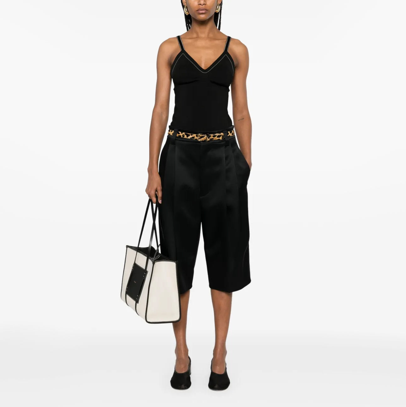 Carven Pleated Satin Bermuda Shorts, size 36