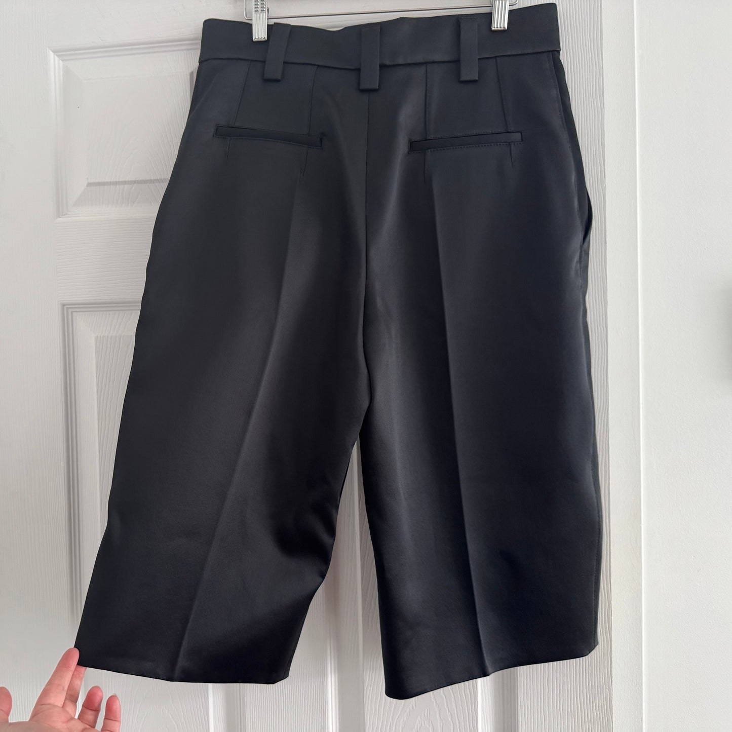 Carven Pleated Satin Bermuda Shorts, size 36