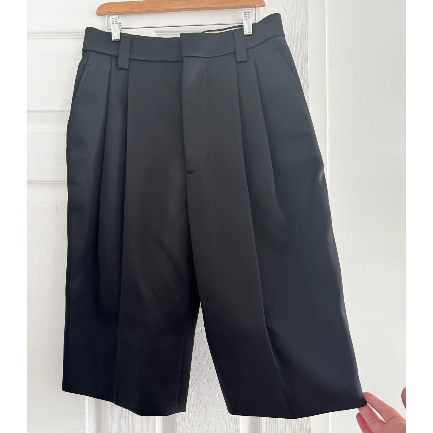 Carven Pleated Satin Bermuda Shorts, size 36