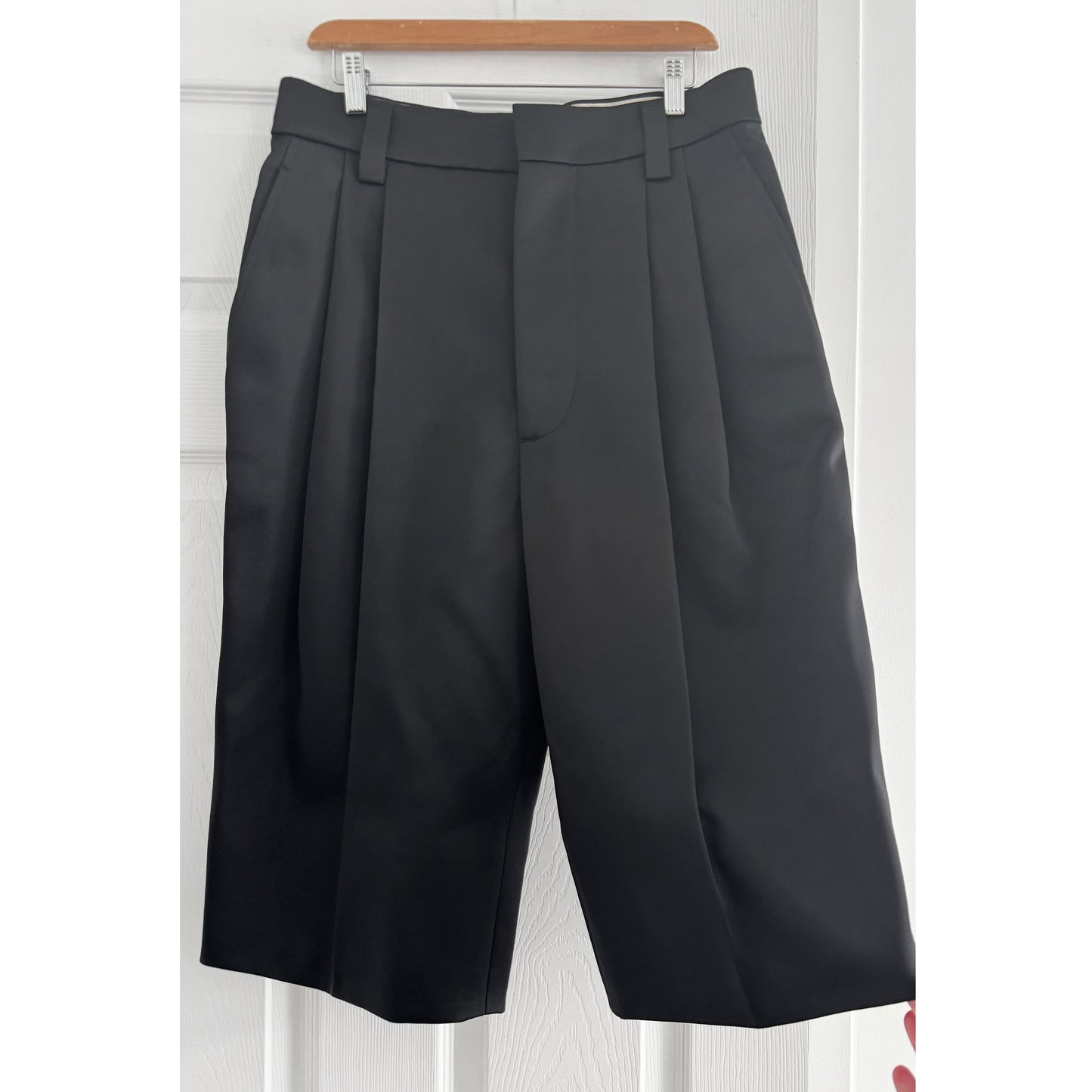 Carven Pleated Satin Bermuda Shorts, size 36