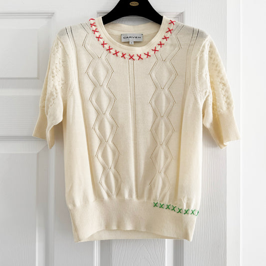 Carven “Cross Stitch” Merino Wool Knit in Cream, Size S (fits like XS/S)