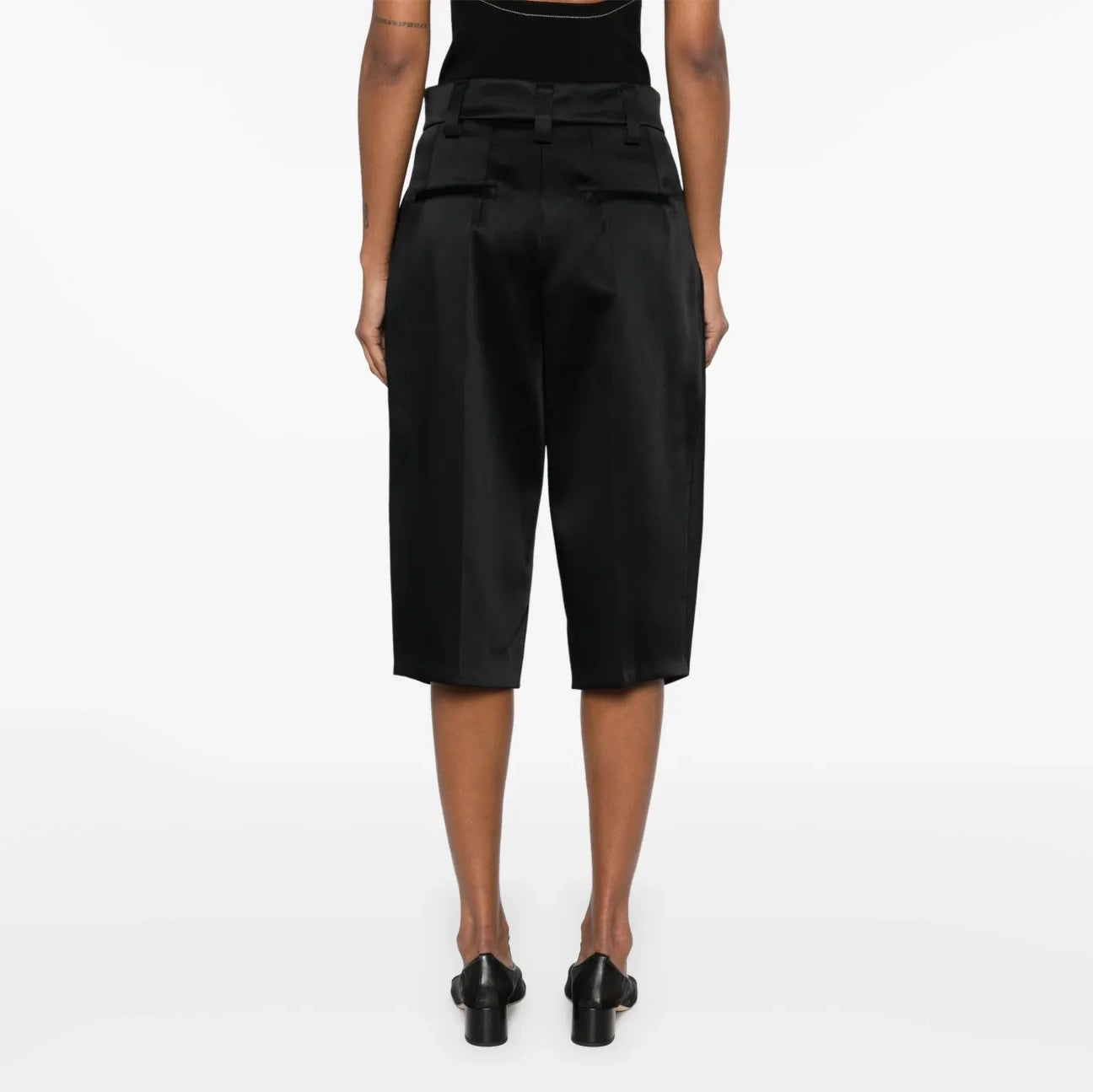 Carven Pleated Satin Bermuda Shorts, size 36