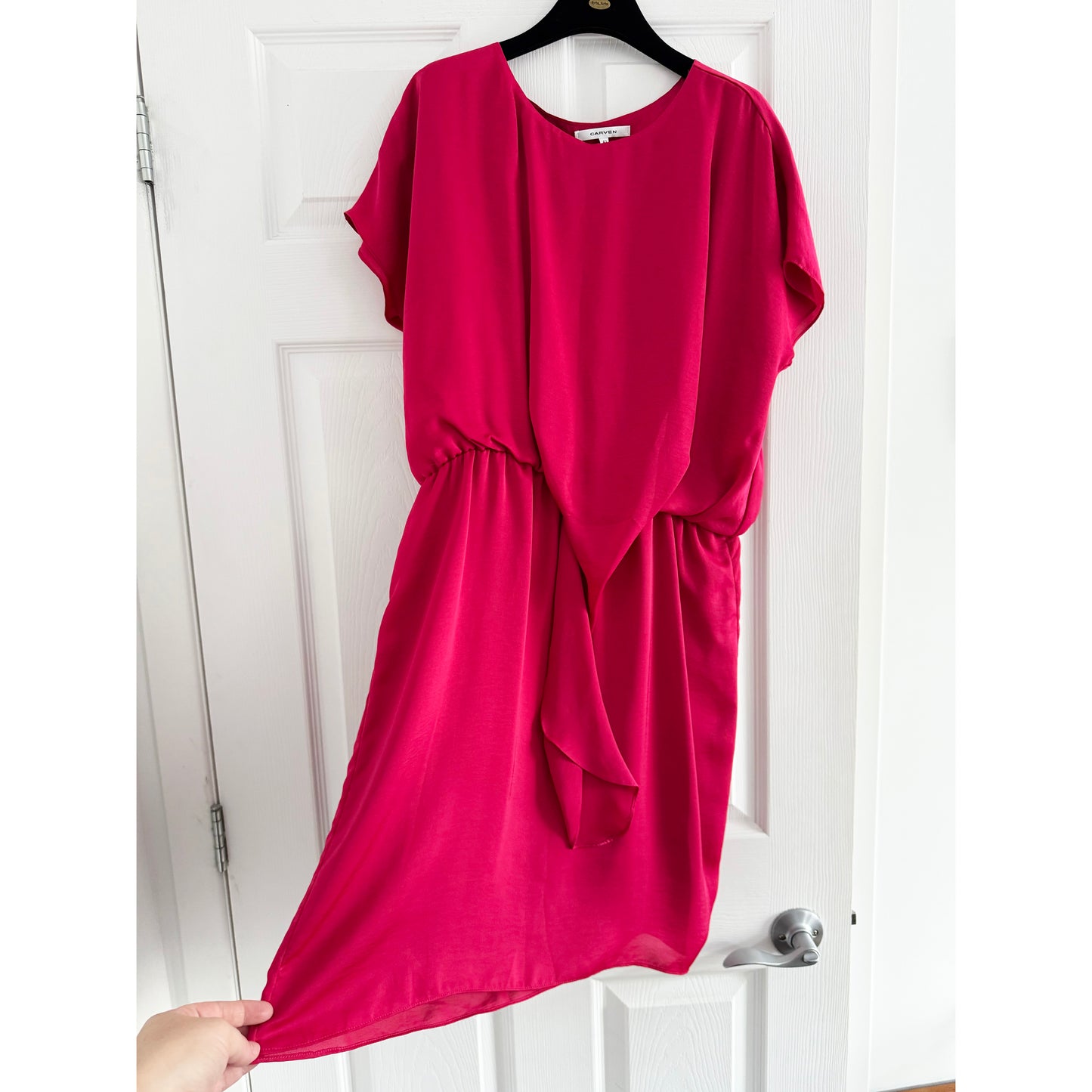 Carven Draped Front Crepe Dress in Fushia Pink, size 42