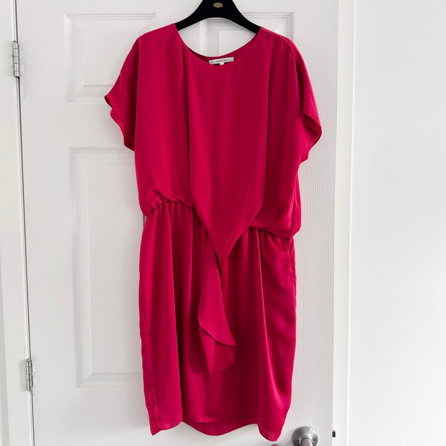Carven Draped Front Crepe Dress in Fushia Pink, size 42
