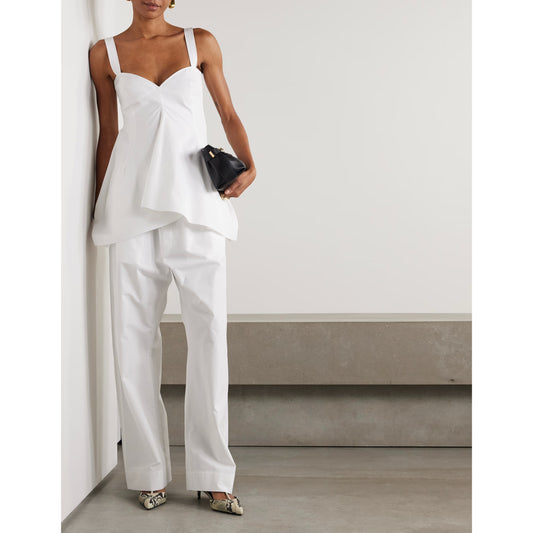 Carven Asymmetric Poplin Tank in White, size 36