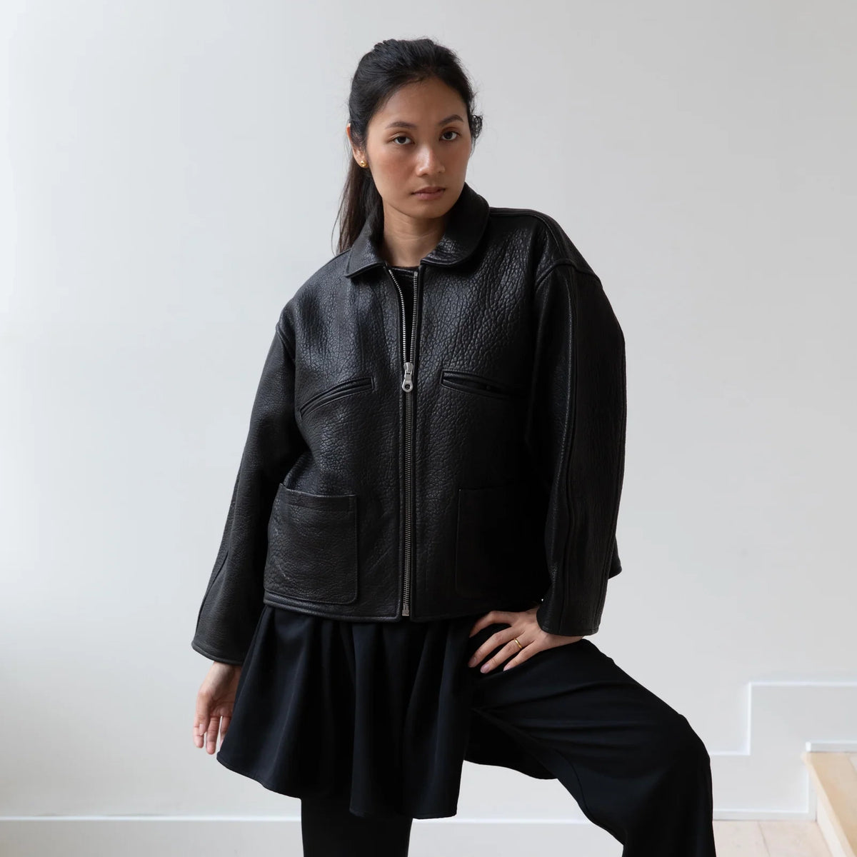Cawley Studios "Flying Jacket" in Black Leather, size XS (fits S-L)
